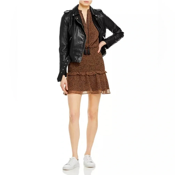 Aqua Printed Ruffle Mini Dress Brown Leopard Print Bloomingdale’s Size S - Picture 5 of 16